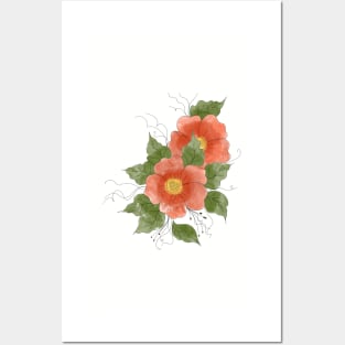 Floral arrangement in watercolor orange, red, yellow and green Posters and Art